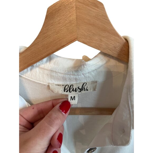 Hint Of Blush White Button-Up Short Sleeve Pleated Mini Dress Women's Size M - Picture 2 of 5